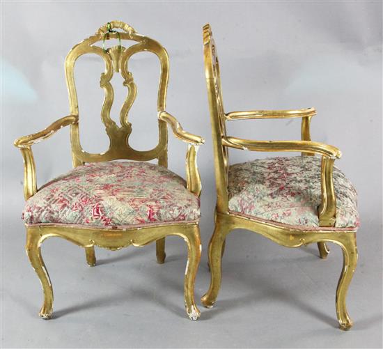 A pair of 18th century Italian gilt armchairs H. 3ft 2in.